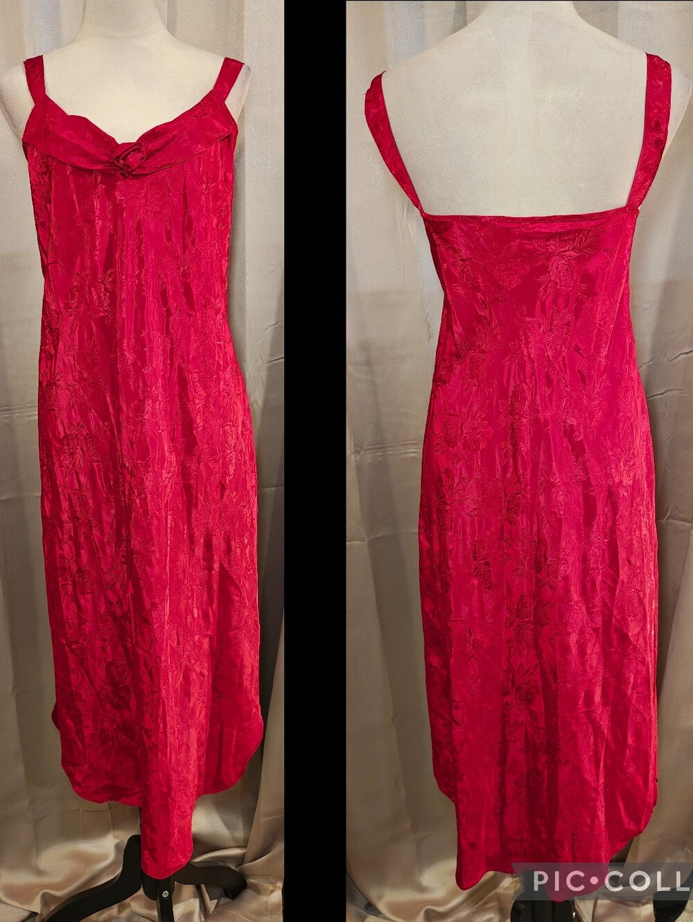 🌹🧸90s CALIFORNIA DYNASTY RED ROSE JACQUARD SLIP DRESS 🧸🌹